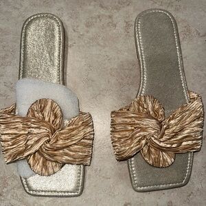 SHEIN Gold Slide Sandals with Knotted Design